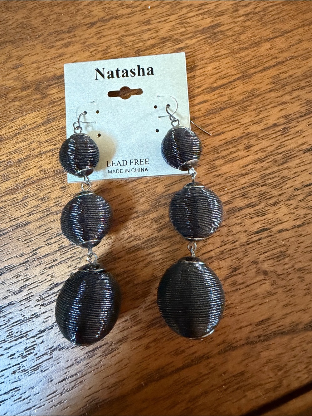 Natasha Couture Black Triple Drop Bead Earrings